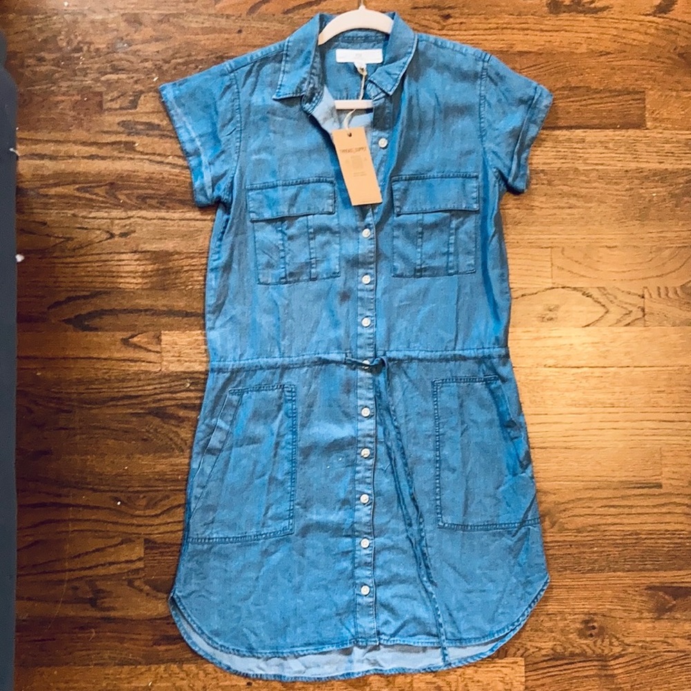 XS/S denim cinch waist drawstring mini  dress